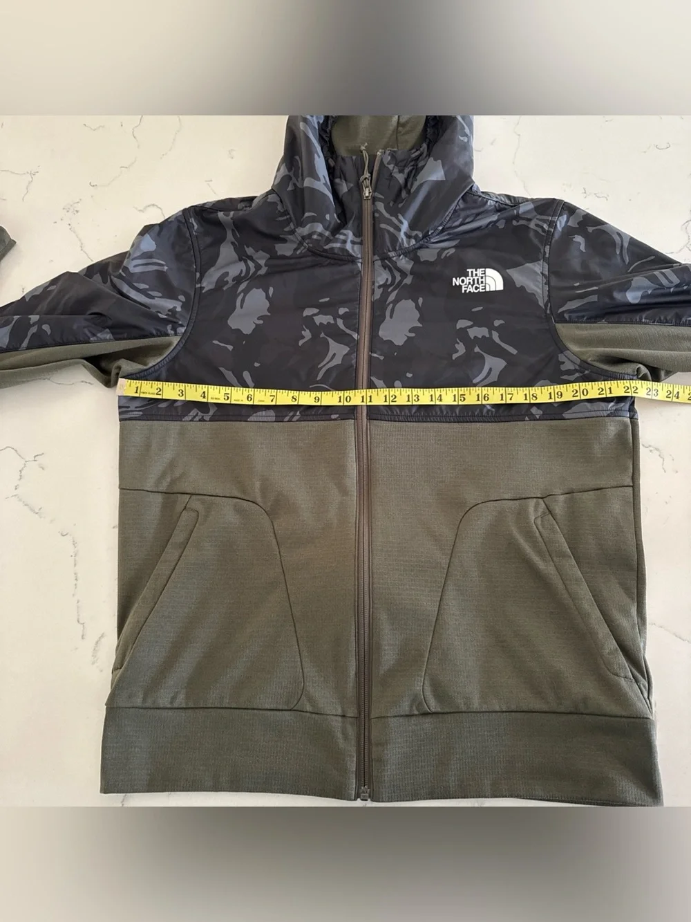 The North Face Mens Hooded Hybrid Jacket - Olive Green & Black Camo Full Zip